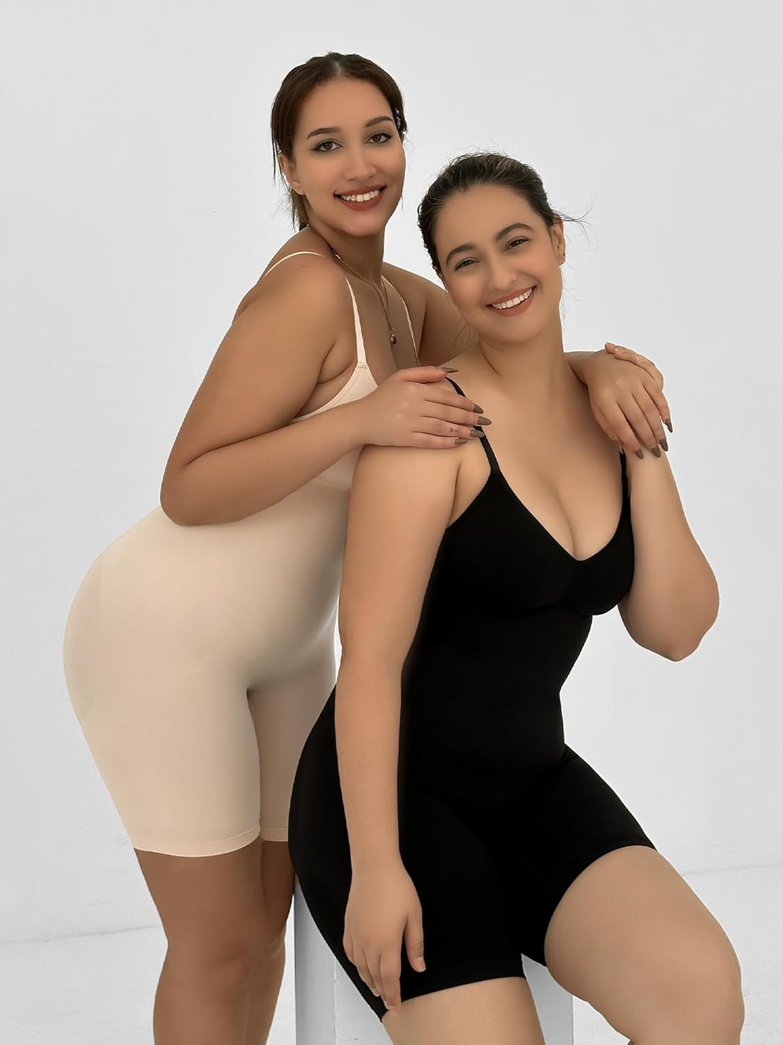 SHAPERX Women's Seamless Shapewear Tummy Control Bodysuit with Removable Pads Mid Thigh Body Shaper - Image 4