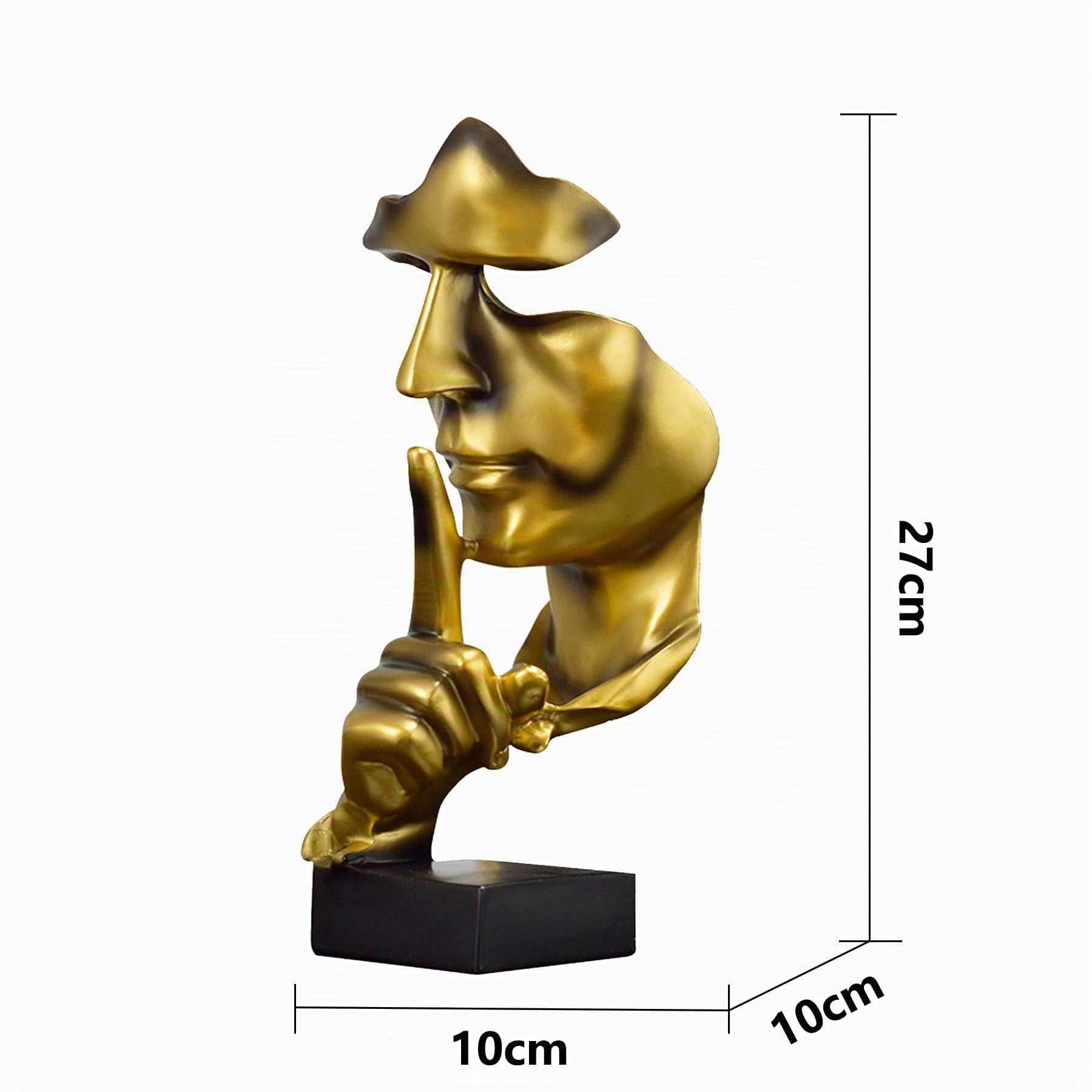 Il silenzio è oro, statua per scaffale da ufficio, decorazione da tavolo, statua d'arte astratta, ornamento per la casa, scultura creativa in resina (dorato)