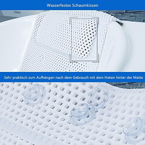 Mr.do Full Body Bath Pillow for Head and Neck Bathroom Mat Bathtub Cushion Non Slip Home Spa White Soft Breathable (14.2 x 49.2 inch)