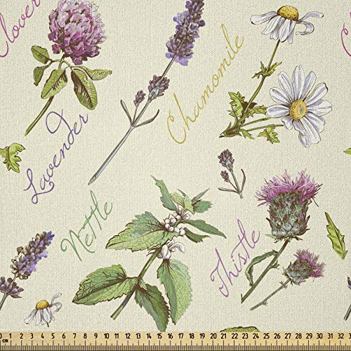 ABAKUHAUS Distel Stoff als Meterware, Vintage Composition, Microfaser Multi Zweck Dekostoff für Kunsthandwerke, 3M (230x300cm), Beige Grün Lila