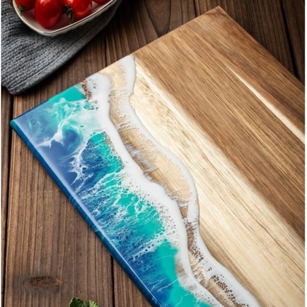Creative Wave Planche à découper en bois et résine avec base antidérapante pour la préparation des aliments de cuisine, servir, steak, pain, fromage, 45 x 23 cm