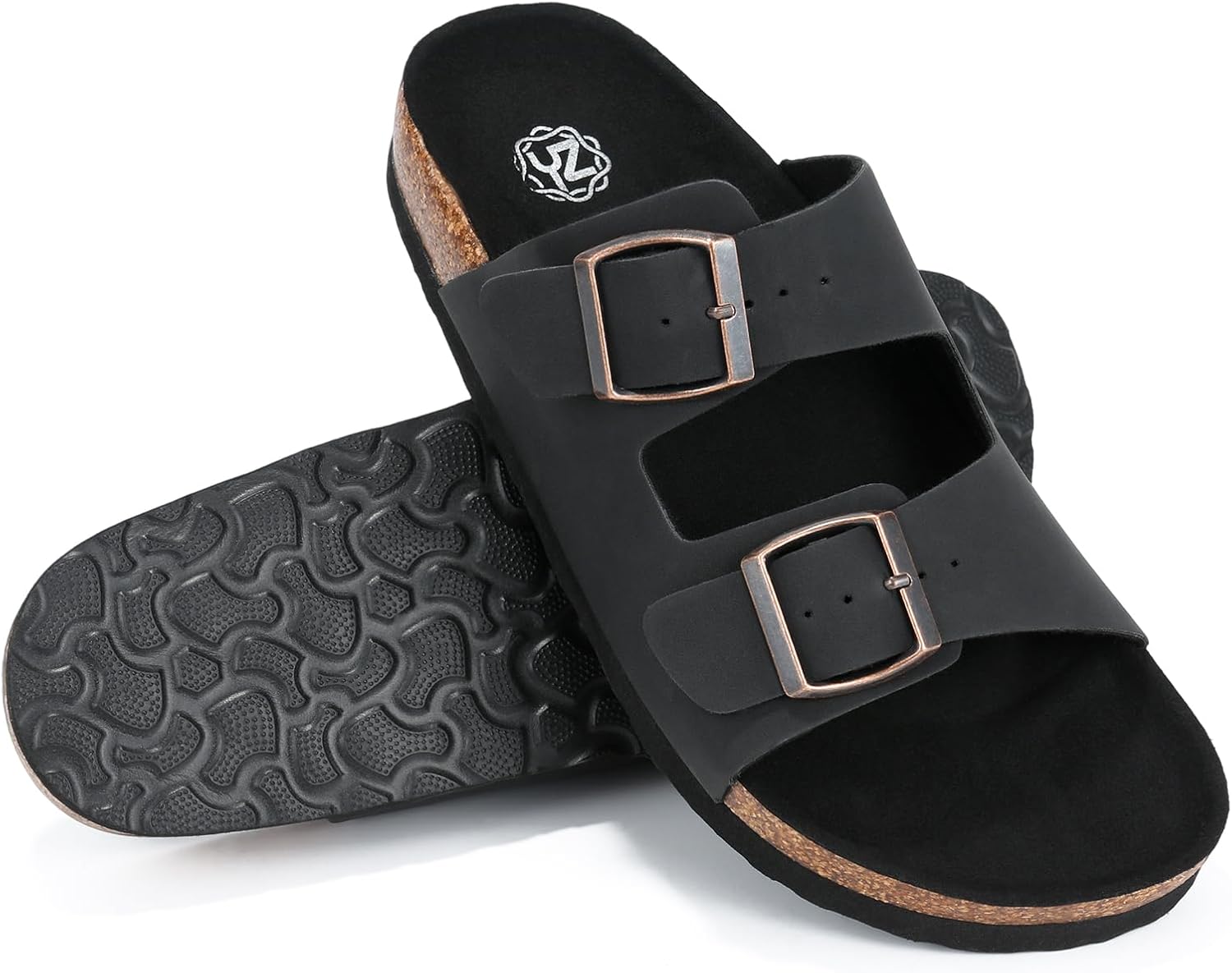YZ Women's Cork Footbed Sandals Open Toe Slippers Adjustable Buckle Flat Sandals + Comfort Slip-On Shoes - Image 3