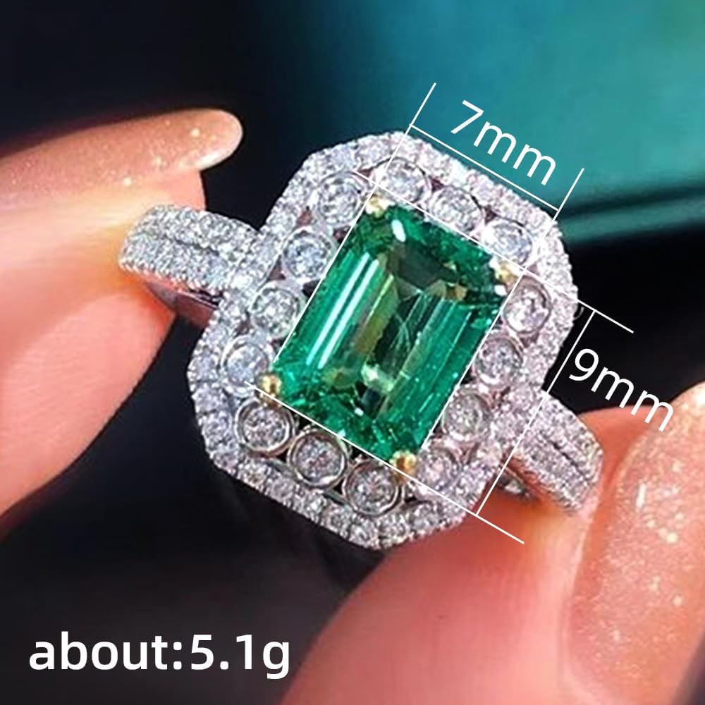 925 Sterling Silver Glitter Emerald Square Ladies Stacked Ring CZ Eternal Engagement Wedding Ring Women's Jewelry Found Earrings - Image 5