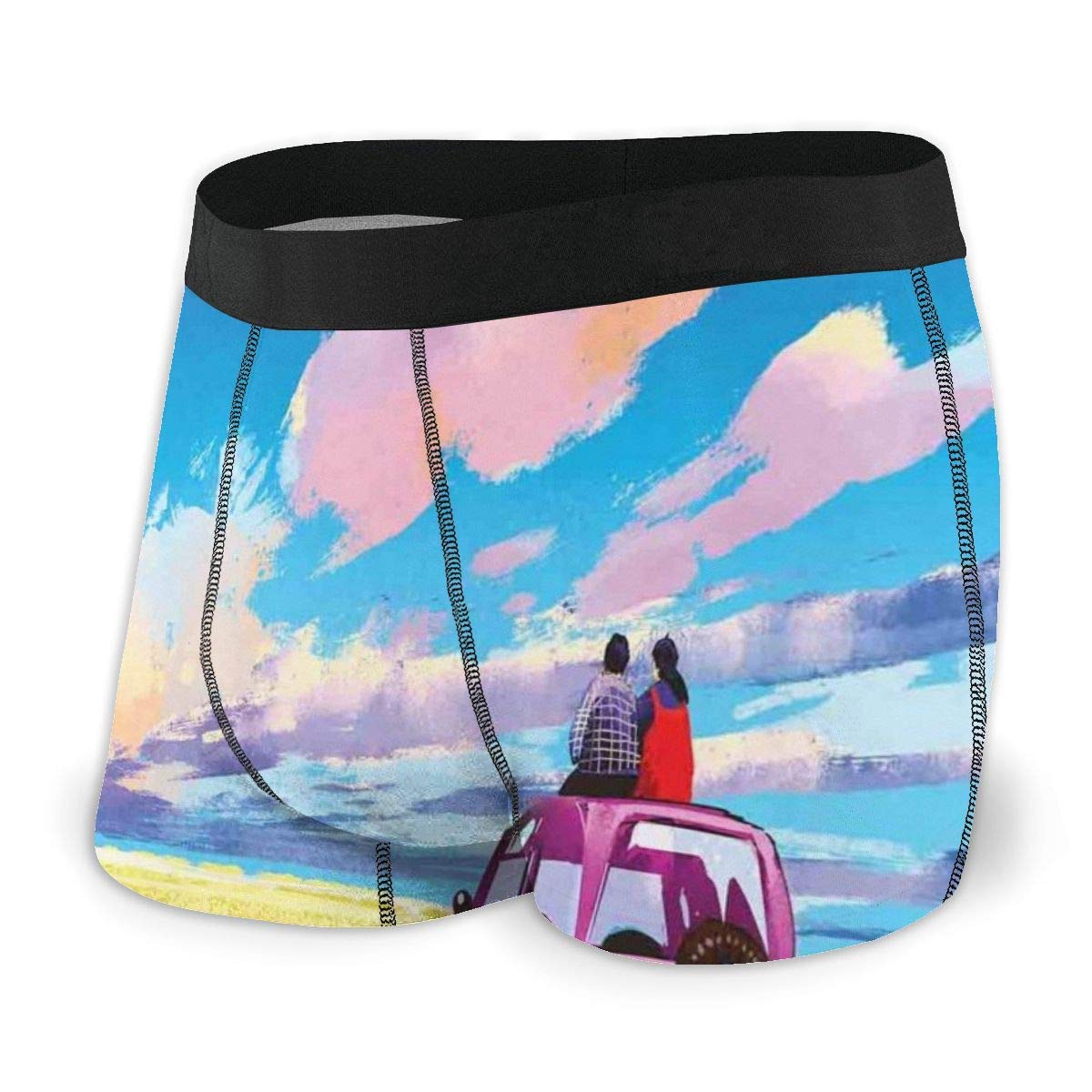 GLGFashion Men's Boxer Briefs Young Couple Sitting On Car in Front of Dramatic Landscape Farmhouse Soul Mates Print Underwear for Men