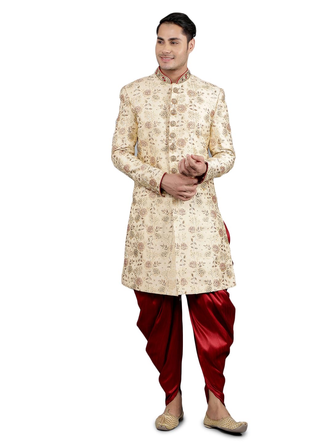 Men's Floral Embroidered Sherwani Set-image-9