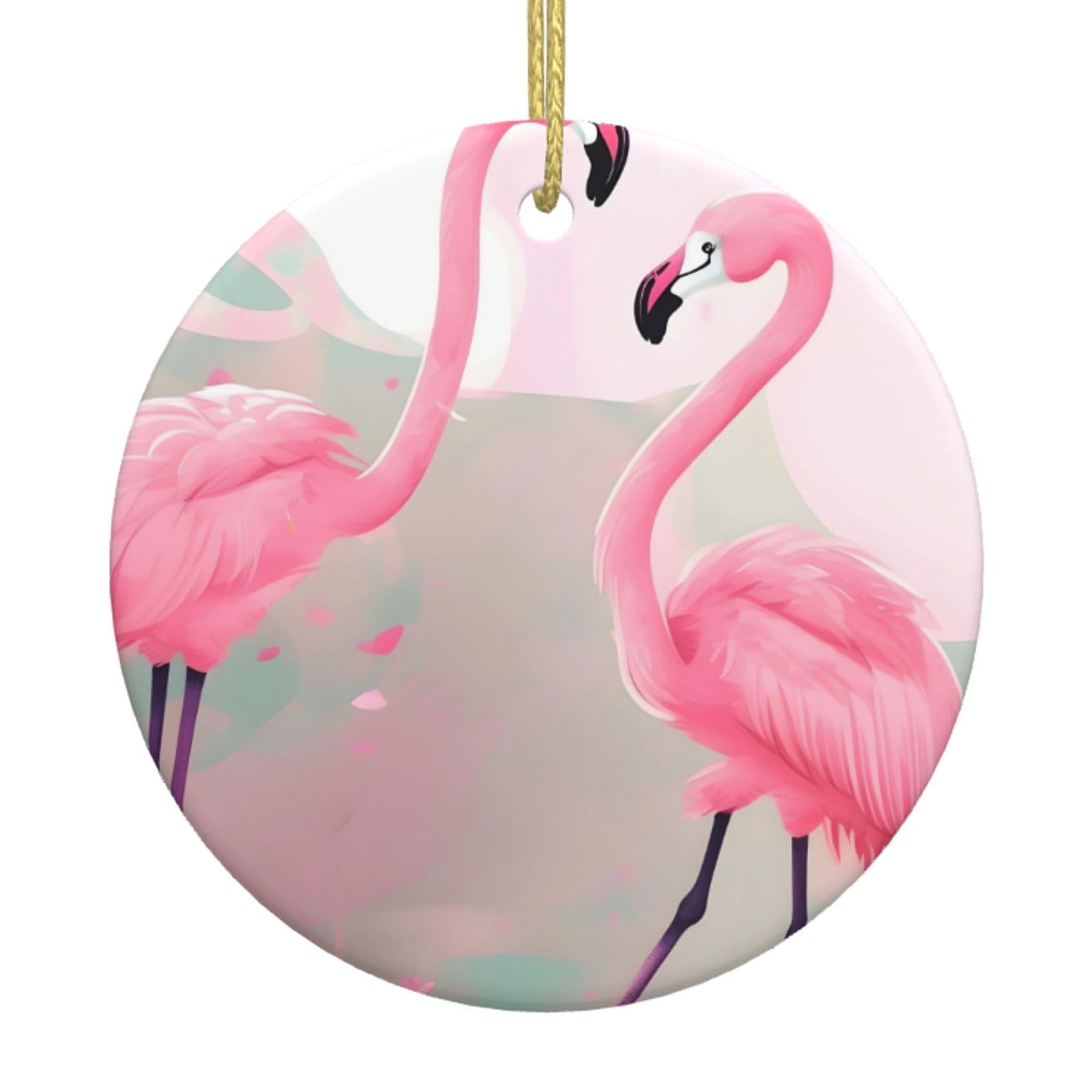 Love Flamingo Printed Christmas Tree Ceramic Ornaments Holiday Decoration Christmas Unique Pendant for Christmas Party