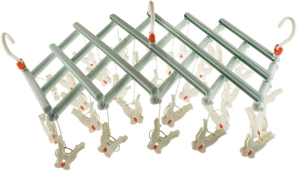 Coat Rack,Hangers，Skirt Hangers，Plastic Foldable Drying Rack 29 Clips Clothes Pegs Hanger for Underwear Socks