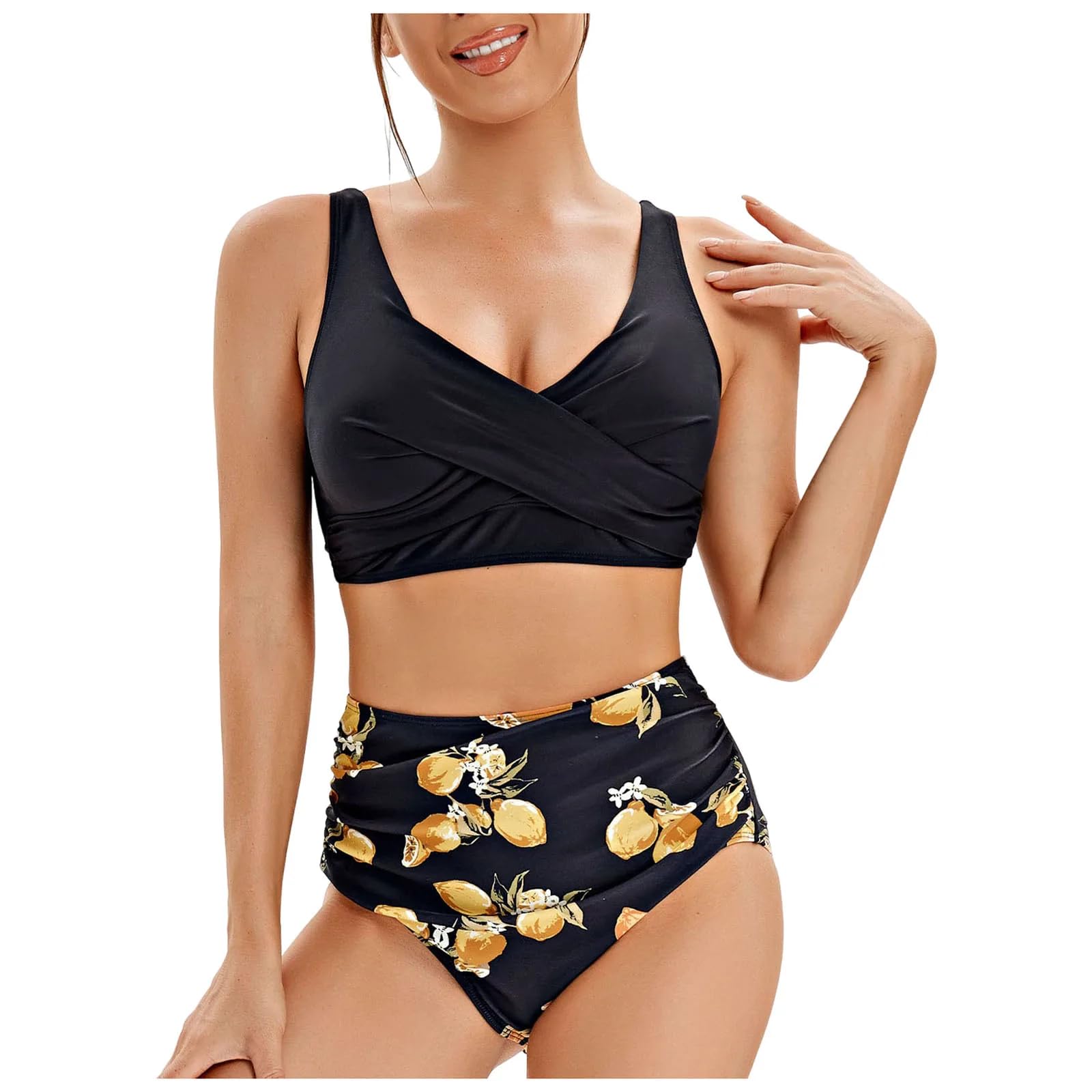 Bañador Mujer Bikini De Talla Grande con Estampado Sexy Bikini Sin Espalda Cintura Alta Cintura Alta Mujer con Bañador De Dos