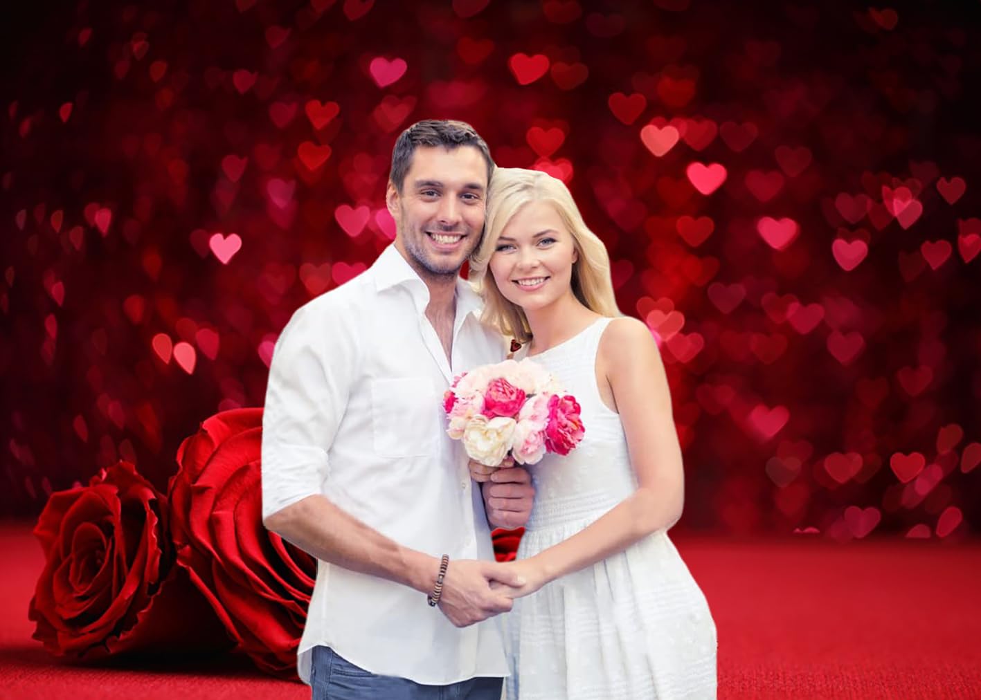 Fotohintergrund Romantische Rose & Herz - 1,5 X 0,9 M, Vinyl, Für Valentinstag, Hochzeit, Studio