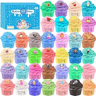 Fluffy Slime Kit for Girls and Boys -36 Pack Scented Butter Slime Set , Soft and Non-Sticky,Include Fruit Unicorn Ice Cream Etc. Slime Charms,Slime Party Favor Putty Toy Gift for Kids