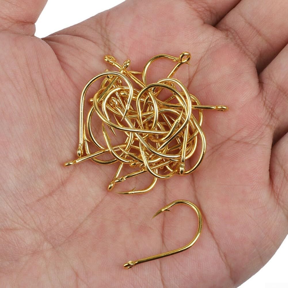 Besttoolifes High-Carbon Steel Gold Fishing Hooks, 500-Piece Pack, Heavy-Duty Terminal Tackle for Freshwater and Saltwater Angling, Barb Design for Secure Hookset
