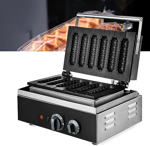Miniatura 9 de Hotdog - Máquina de gofres comercial, 110 V, 1500 W, 6 piezas de gofres eléctrica para perros calientes, waffles de maíz crujientes para hornear