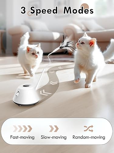 Miniatura 3 de CT01-K - Juguetes interactivos automáticos para gatos de interior con plumas extraíbles, 3 modos de juego de velocidad, modo de espera inteligente,