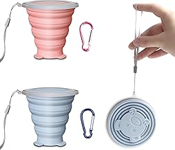 Set of 2 Collapsible Tumblers, 180 ml Collapsible Travel Glasses (with Base), Retractable Cup, Can Be Used for Travel, Fitness and More