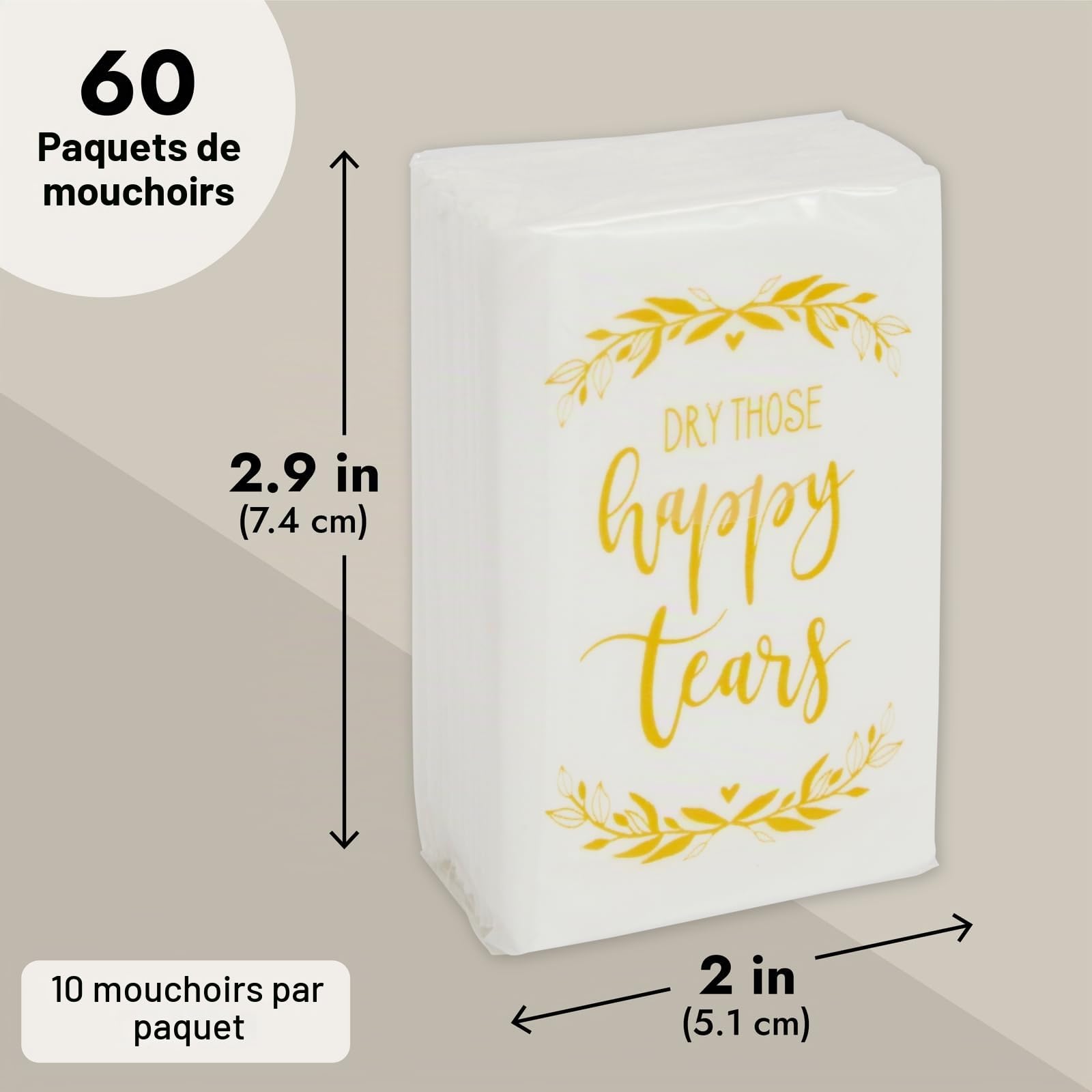 Lot de 60 mouchoirs de voyage en vrac pour remise de diplôme, enterrement de vie de jeune fille, cadeaux de mariage pour invités, mariage, usage individuel (10 feuilles par paquet)