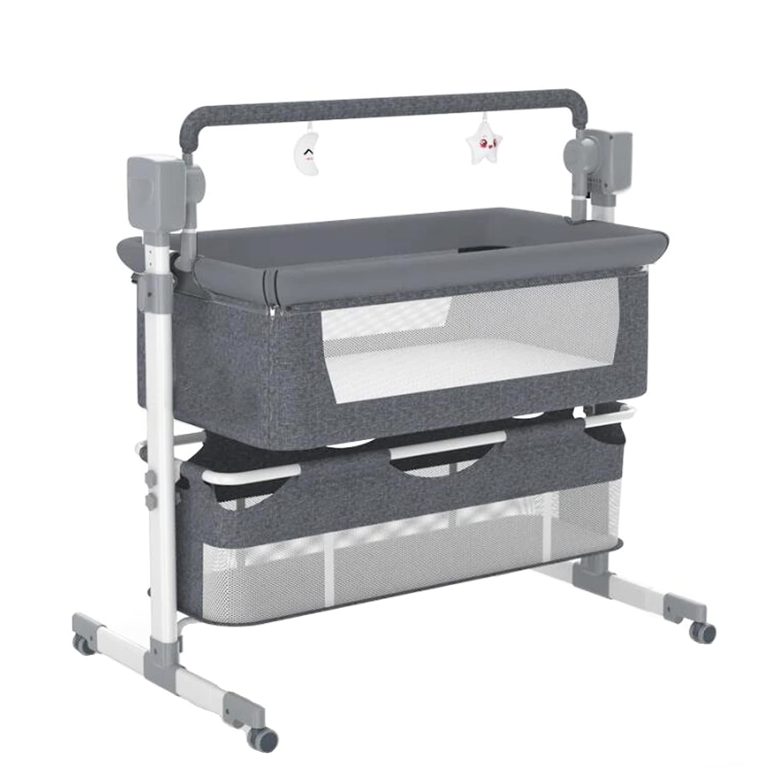SteAnny Cuna Mecedora eléctrica para bebé, cunas mecedoras para recién Nacidos, Cuna para Dormir Junto a la Cama, Cuna portátil fácil de Plegar, Cama de Viaje Ajustable para bebé(Gris)