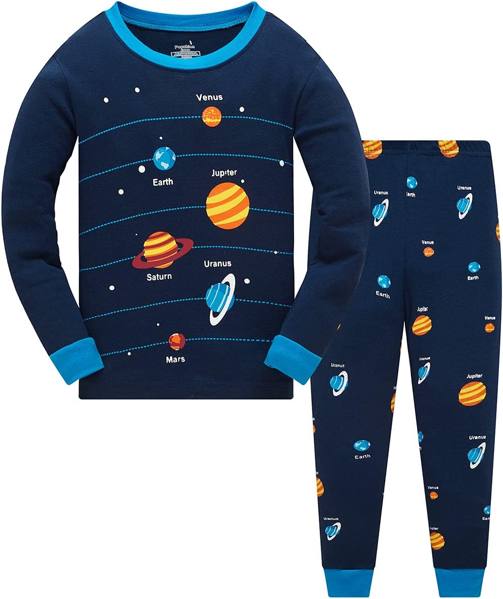Boys Pajamas 100% Cotton Toddler Clothes Set Planet Dinosaur Long Sleeve Sleepwear 2 Piece Kids Pjs Size 3-10 Years