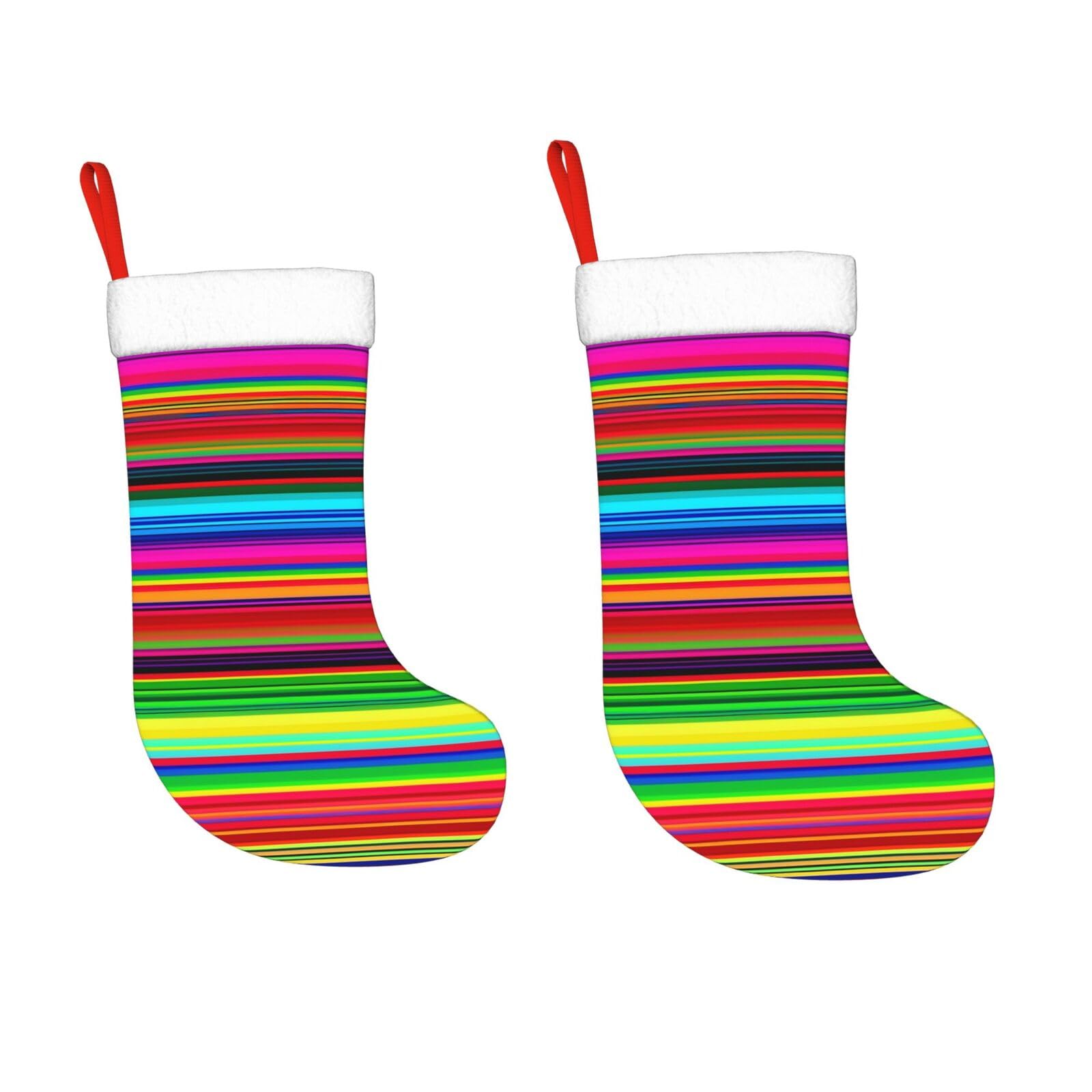 KLOPH 2 Pack 18 Inches Christmas Stockings Personalized Colorful Mexican Stripes Xmas Stocking Hanging Decoration Fireplace Stocking for Holiday Xmas Tree Christmas Fireplace Decor Gifts