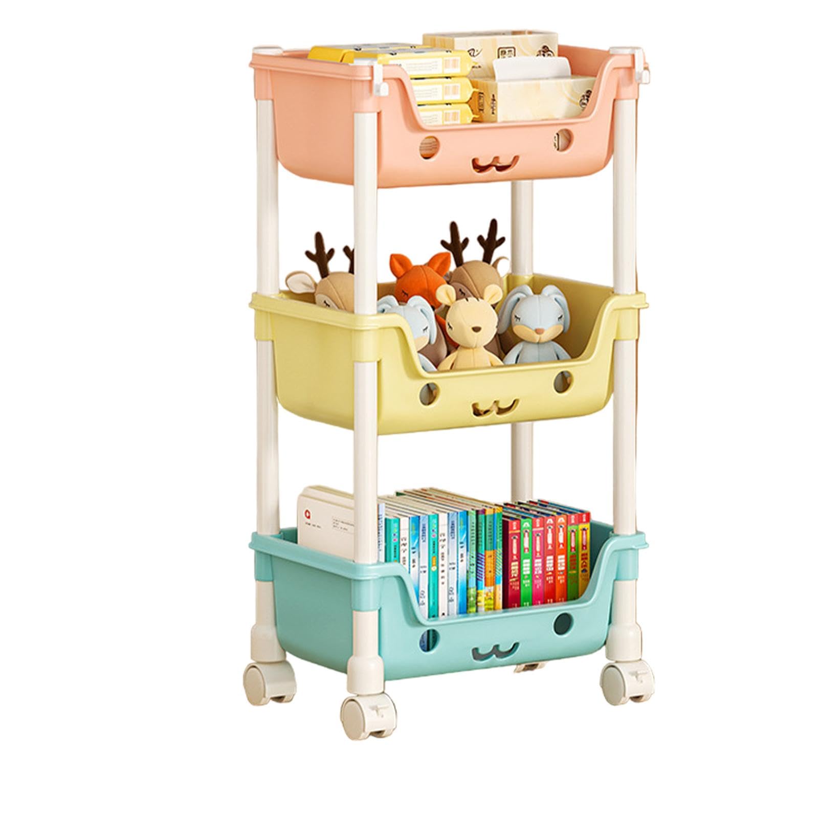 Estantería para juguetes para niños, organización y almacenamiento en la sala de juegos, estantería infantil de varios niveles con ruedas, organizador para niños, contenedor de almacenamiento