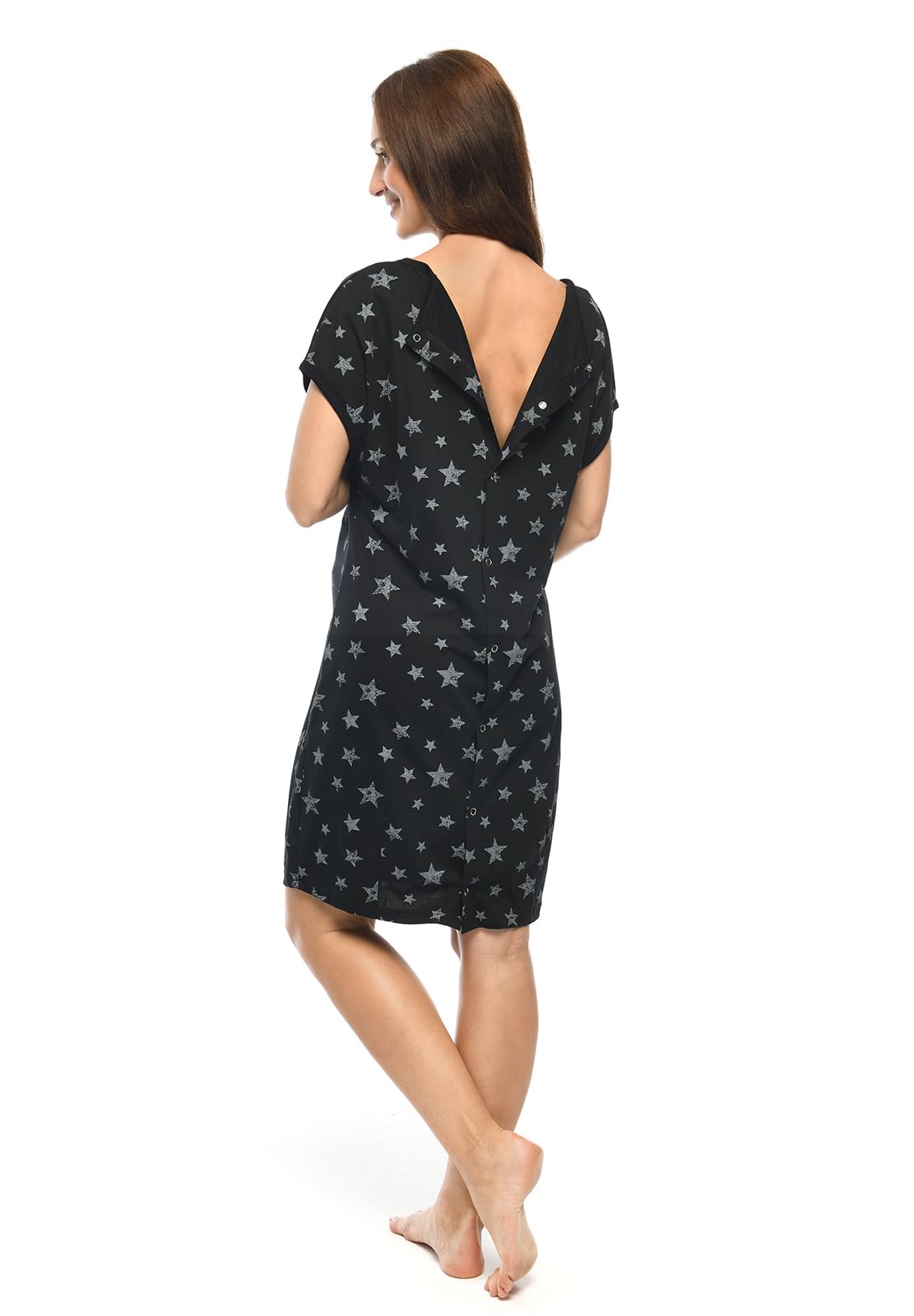 MijaCulture 3 in 1 - Camicia da notte per allattamento 4123 (M/EU38, nero/stelle)
