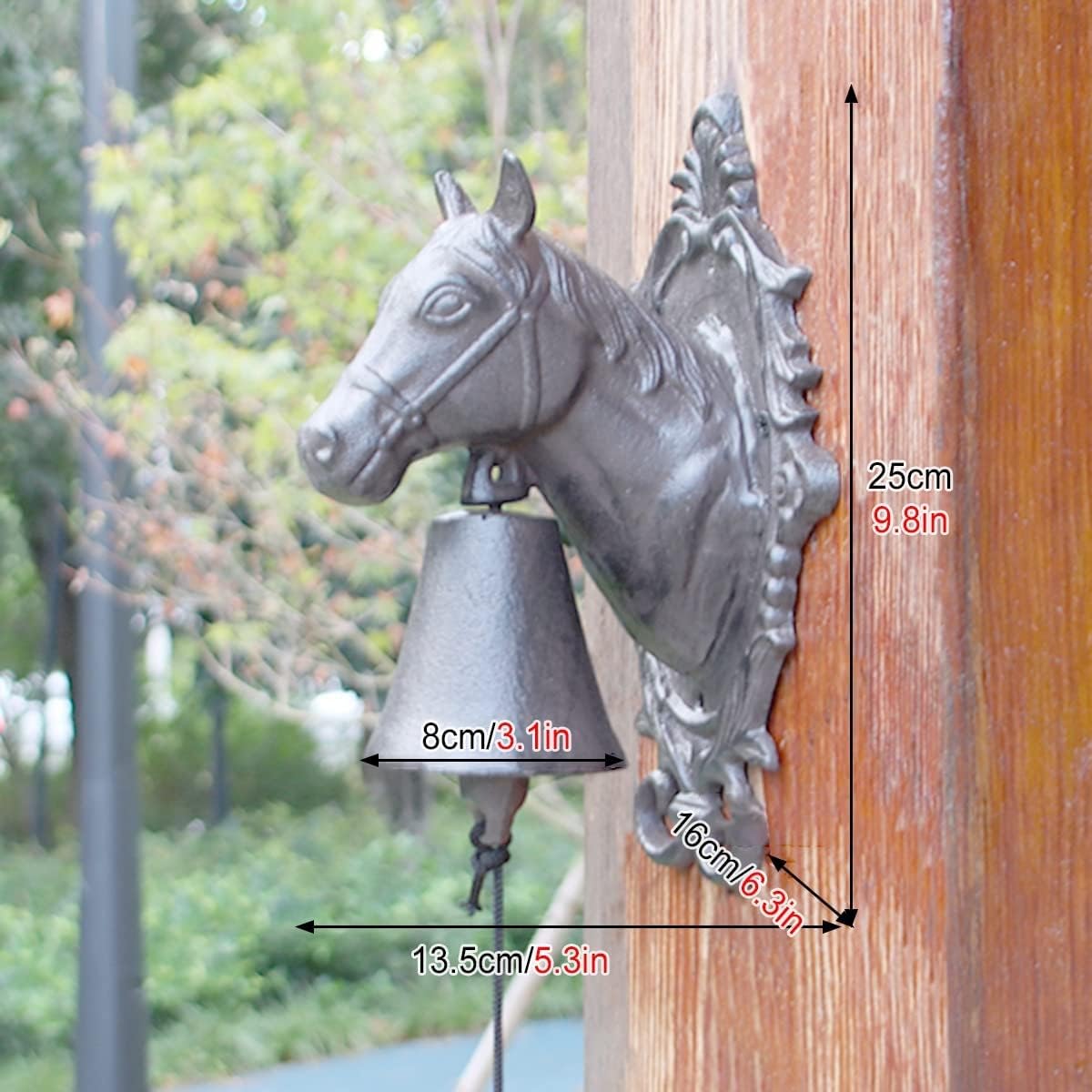 Front Door Knocker Horse Head Dinner Bell, Outside Farmhouse Door Bell, Cast Iron Door Bell for Welcome Decoration, Wall Mounted Manually Shaking Bell