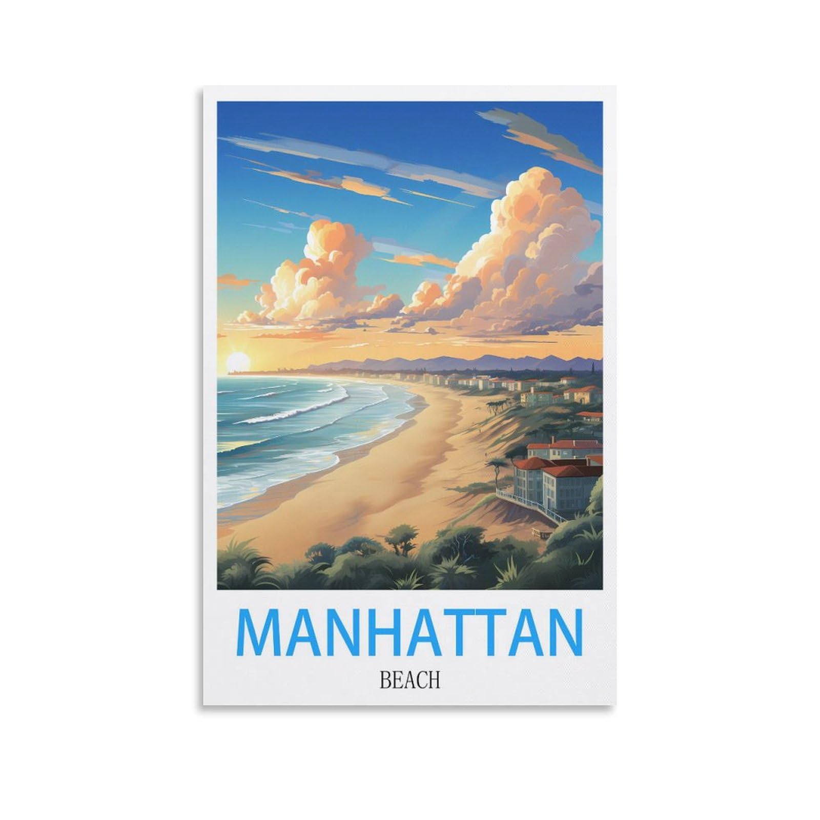 Tin Signs Retro,Manhattan Beach,Wall Art Decorative Plaque Decor for Home Livingroom Bedroom Cafes Coffee Bars Decoration Gifts 30x40cm