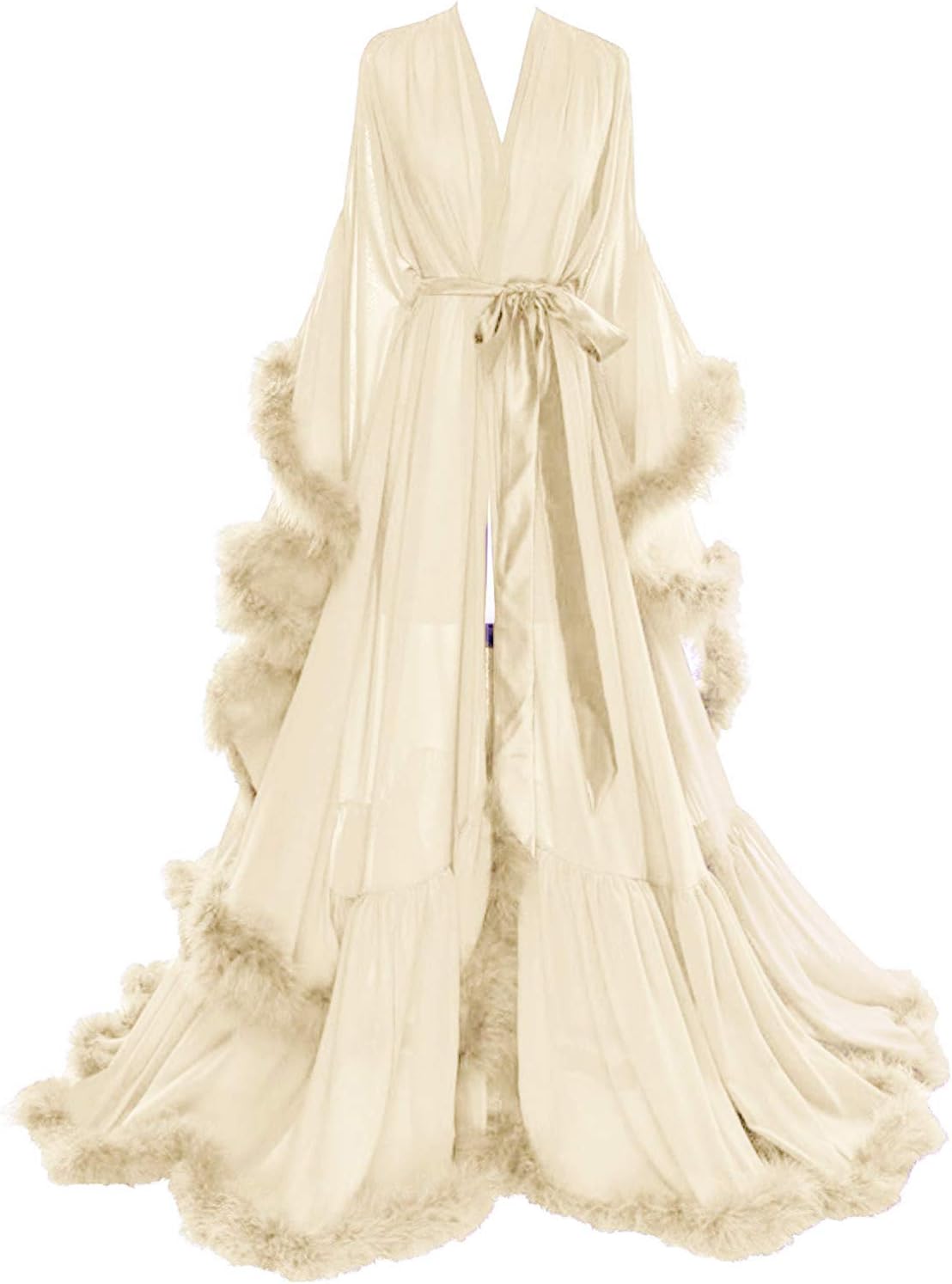 Molisa Womens Sexy Feather Bridal Robe Long Wedding Scarf Illusion Bathrobe Sleepwear Lingerie Robe Nightgown
