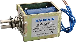 Baomain Solenoid Electromagnet BM-1250B DC 24V 2.8A 60N 10mm Pull Push Wired Linear Motion