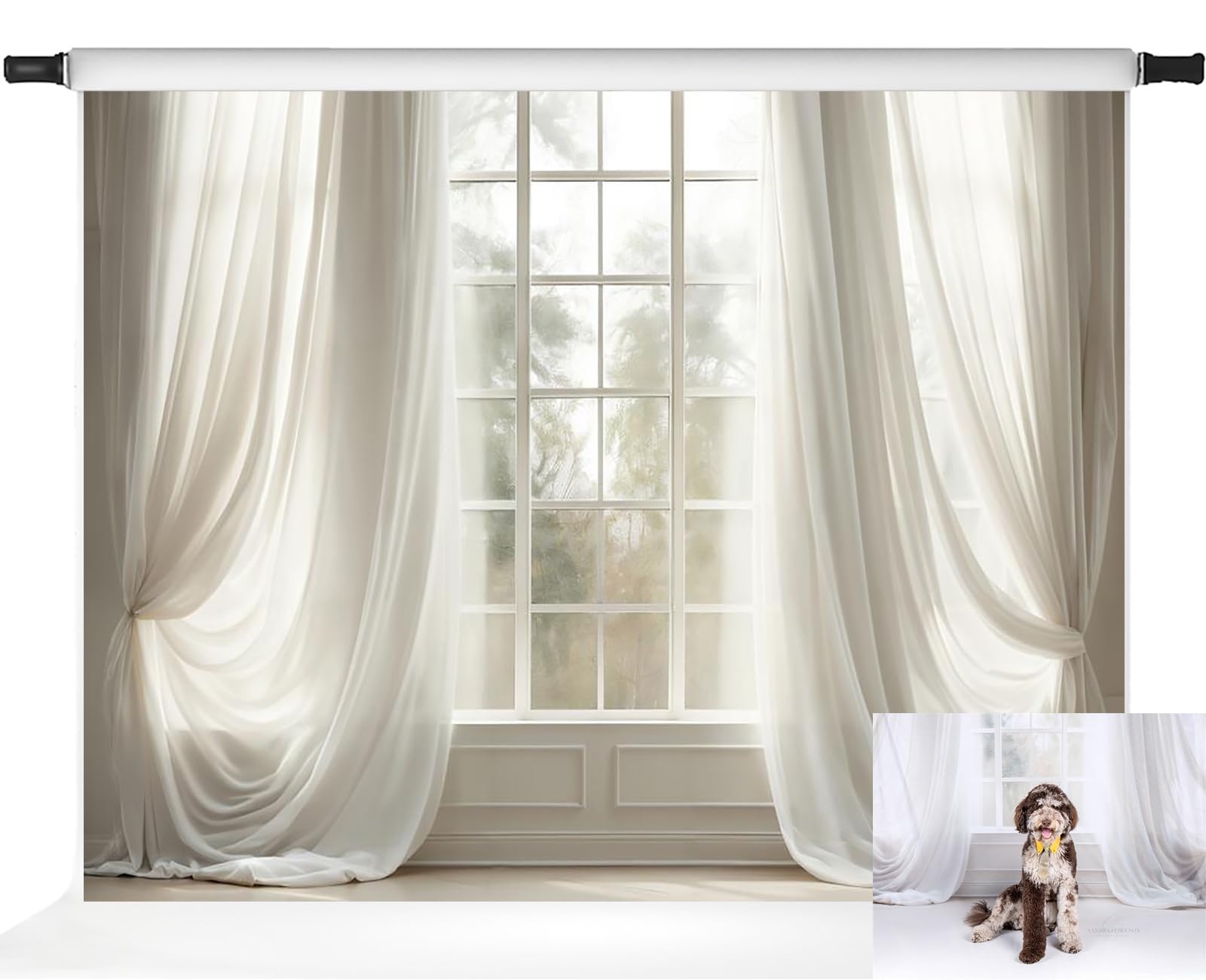 Kate White Curtain Backdrops Window Photo Background Interior Room Family Portrait Photography Props, 7x5ft