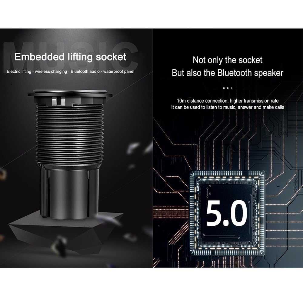 Presa Elettrica Pop-Up Da Cucina Con Caricabatterie Wireless, Ricarica Su Quattro Lati, Porta Usb, Sollevamento Pneumatico, Ricarica Wireless (12 * 12 * 26,05 Cm)