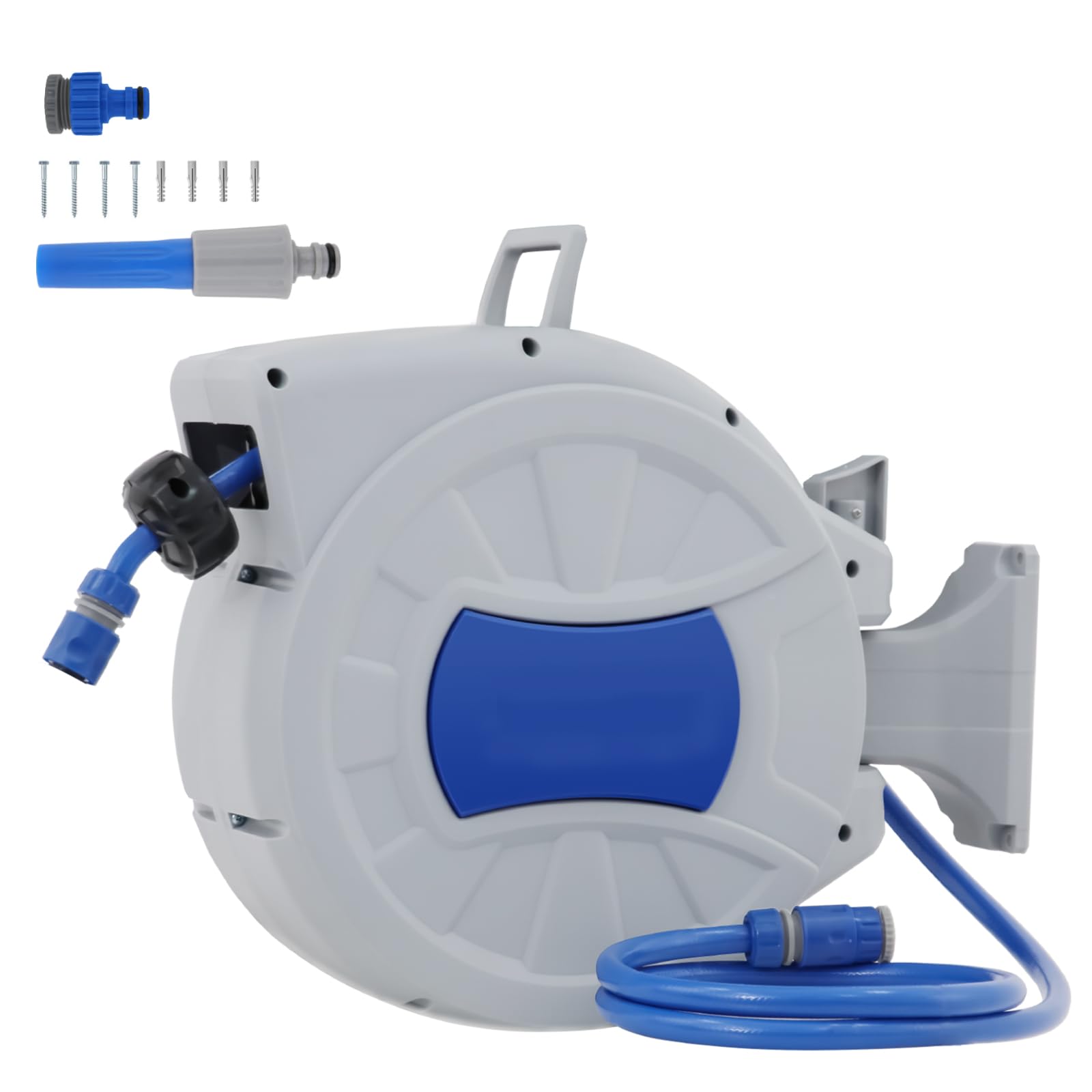 Avvolgitubo Automatico da Parete Con Tubo PVC 20M Tre Strati, Supporto Metallico Girevole 180°, Blocco Lunghezza, Irrigazione Giardino, Lavaggio Auto e Pulizia Domestica