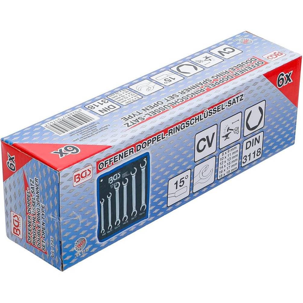 D-Work - Set di chiavi per tubo, 6 pezzi, 8 x 9 a 18 x 19 mm, in acciaio resistente, versatilità e precisione