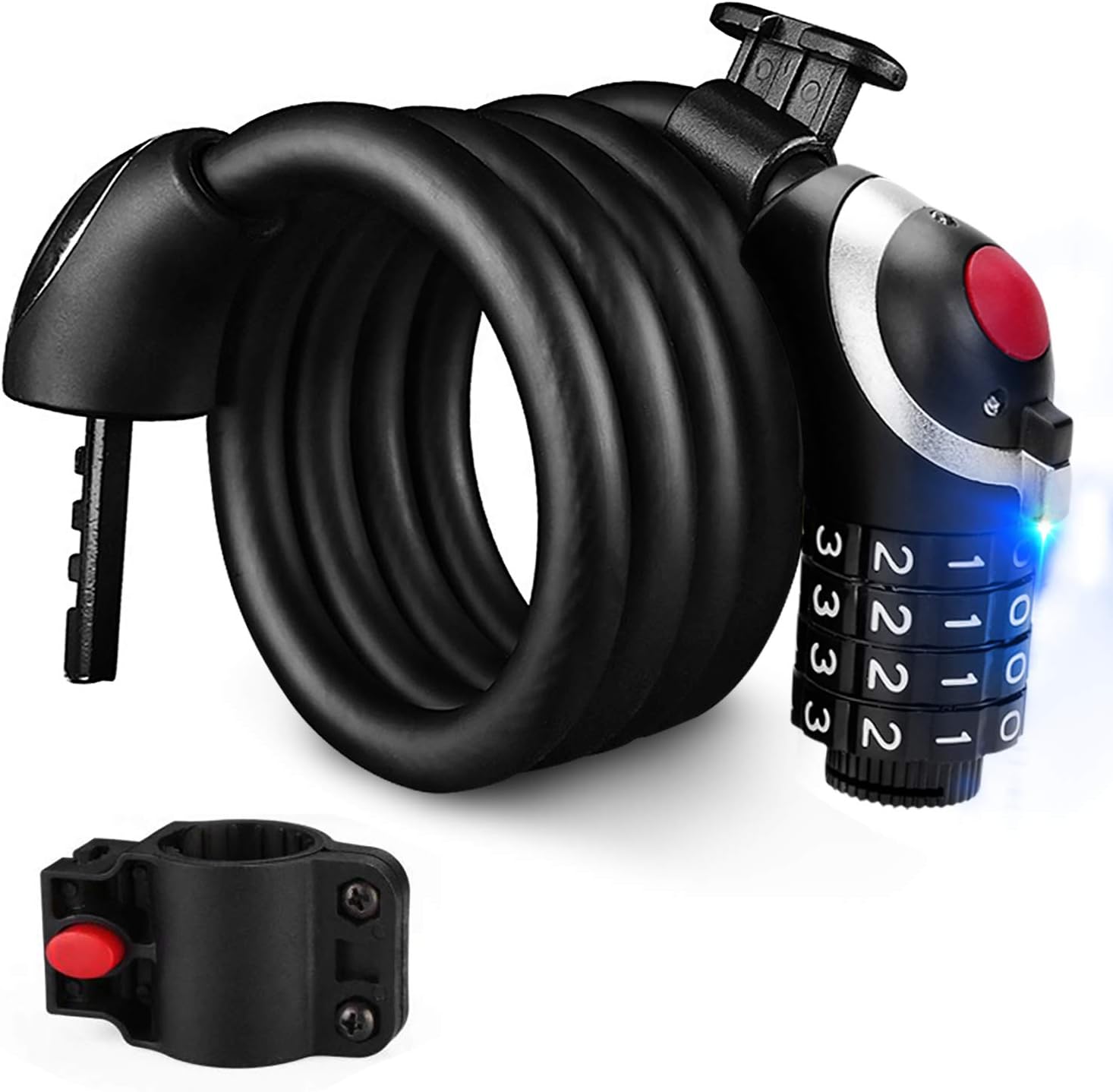 AidSci Bike Lock with 4-Digit Resettable Number, LED Night Light Heavy Duty Combination Cable Lock, High-Security Chain Lock (150cm/12mm) for Bicycle Tricycle Scooter