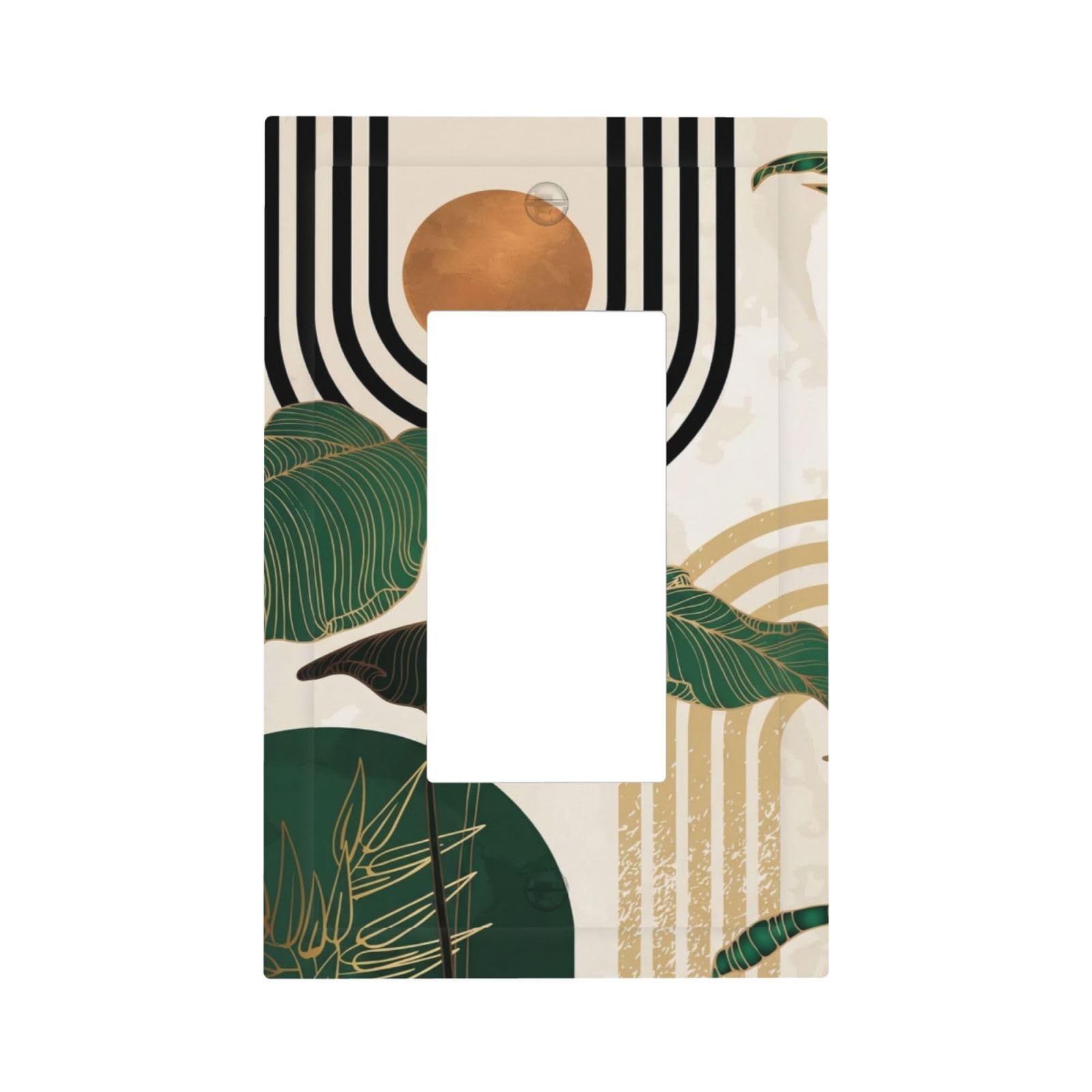 Mid Century Green Boho Sun Leaf 1 Gang Outlet Decorator Light Switch Wall Plate Cover Faceplate Decorative Switchplate Rocker/GFCI Outlet Cover