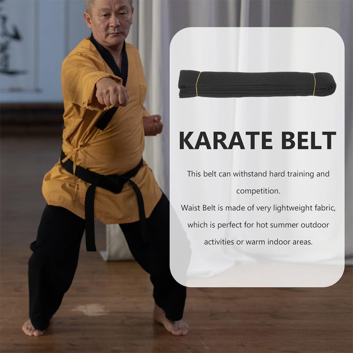 GLEAVI 2pcs Martial Arts Belt Set Black 280cm Waist Straps for Men Women Boys Taekwondo Training