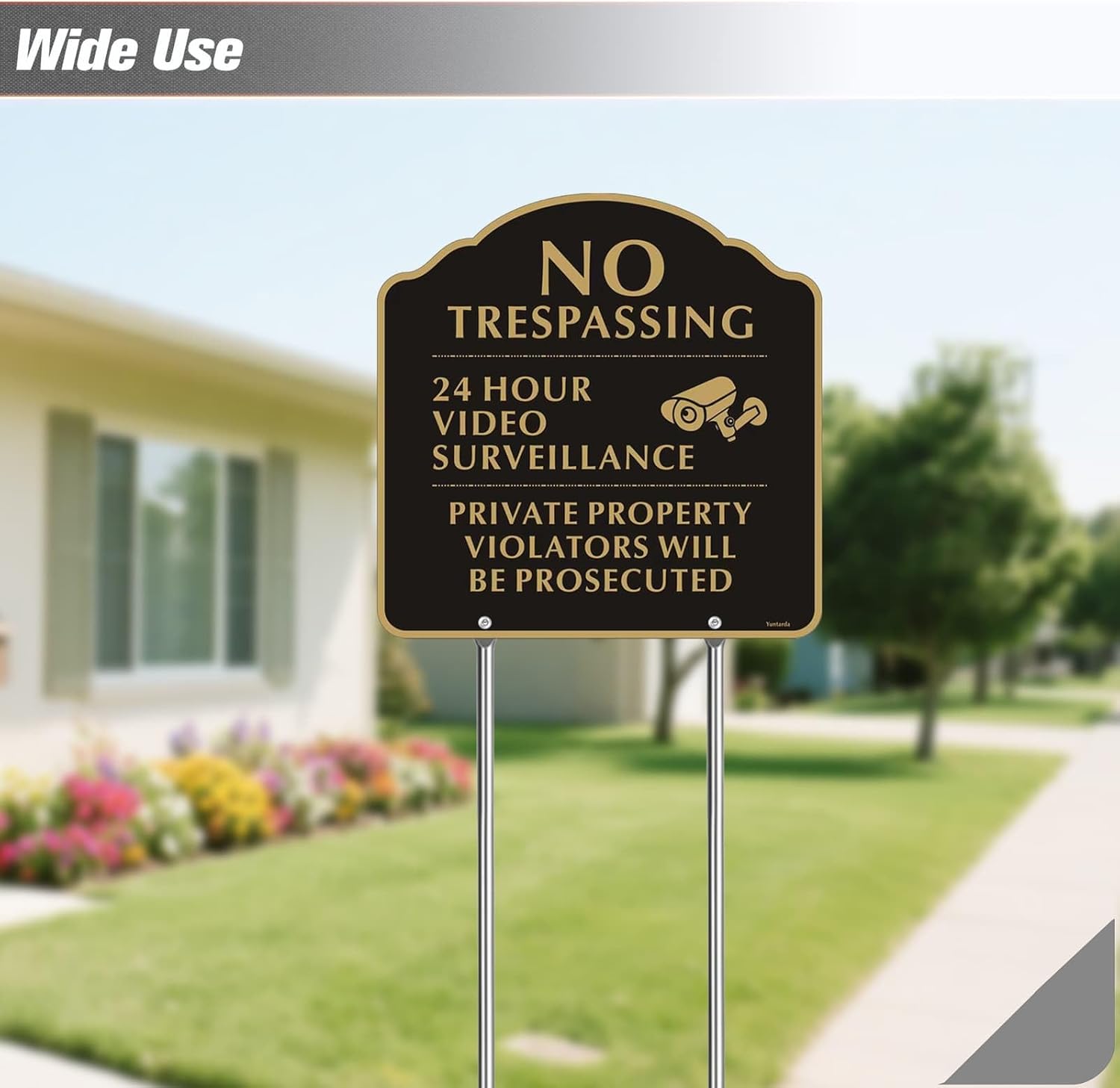 No Trespassing Signs with 12" Stake,Yuntarda 12”x12”(2-Pack) Private Property Video Surveillance Signs Aluminum Metal Sign UV Print Weather Resistant for House or Home