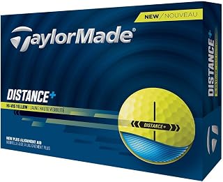 TaylorMade Distance+ Golf Balls - REACT Speed Core, Extended Flight Dimples & Plus Alignment Aid for Max Distance