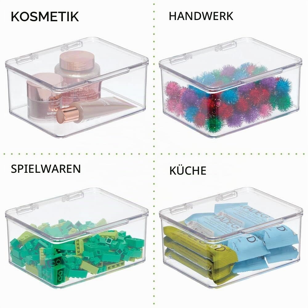 mDesign 8er-Set Schreibtisch Organizer – stapelbarer Büro Organizer aus BPA-freiem Kunststoff – kleine Aufbewahrungsbox mit Klappdeckel für Stifte, Radiergummi und anderes Bürozubehör – durchsichtig