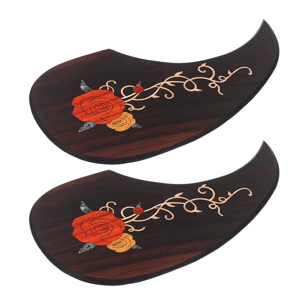 Veemoon Dekorative Gitarren Aufprallschutzplatte für Akustikgitarre 2 Stück Rosewood Schlagbretter mit Anti Kratz Schutz und Selbstklebender Rückseite für Musik Zubehör