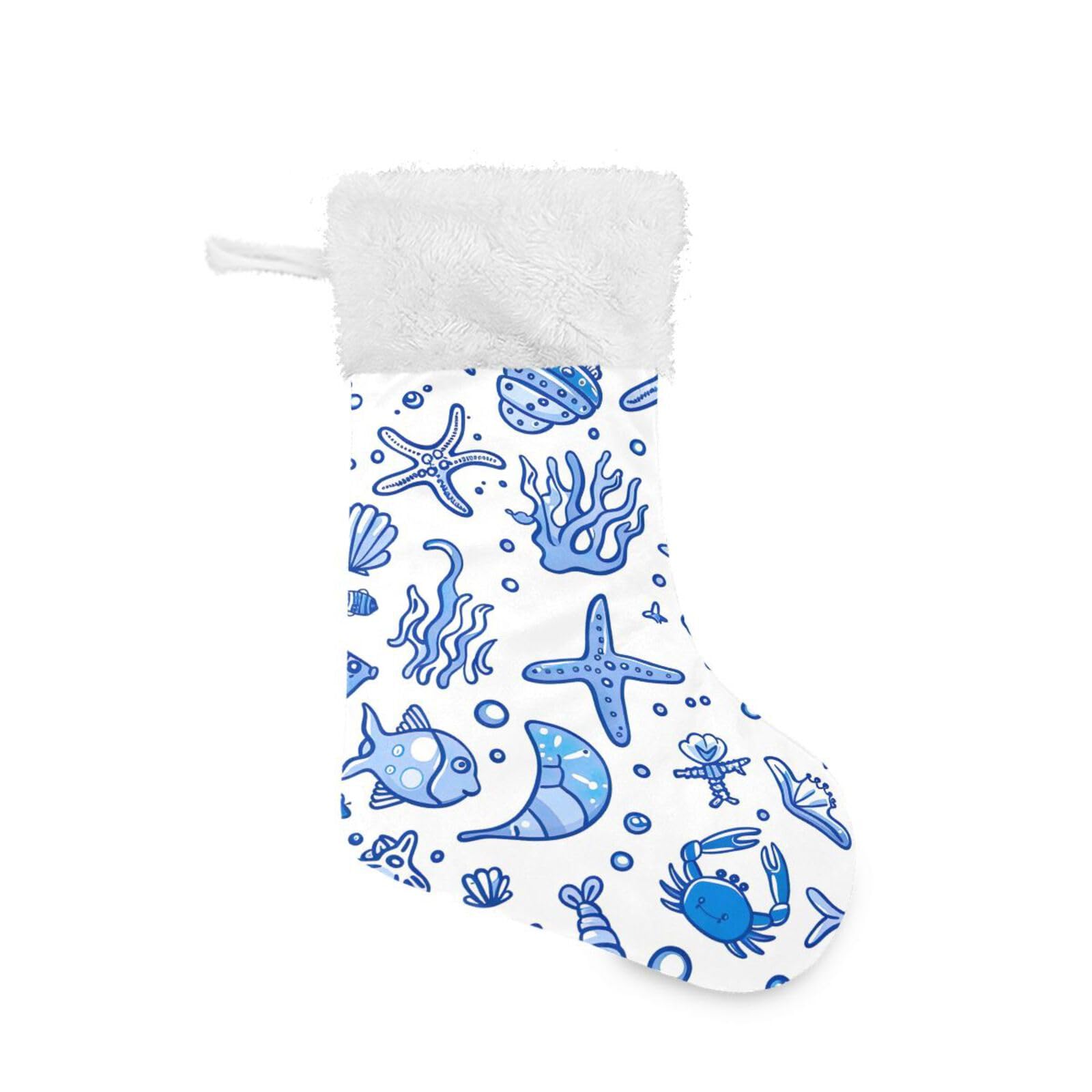 Waassud Cute Cartoon Sea Life Christmas Stocking Xmas Hanging Stockings for Family Holiday Party Ornaments Decoration Fireplace 18 x 12 Inch 1 Pack