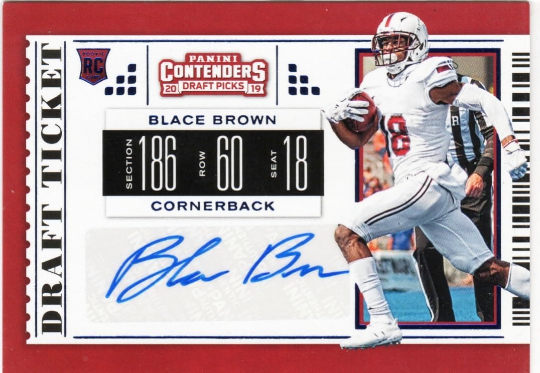 Blace Brown Autographed Blue College Ticket Rookie Card - 2019 Prizm Draft Picks Football Card #206 (TROY)
