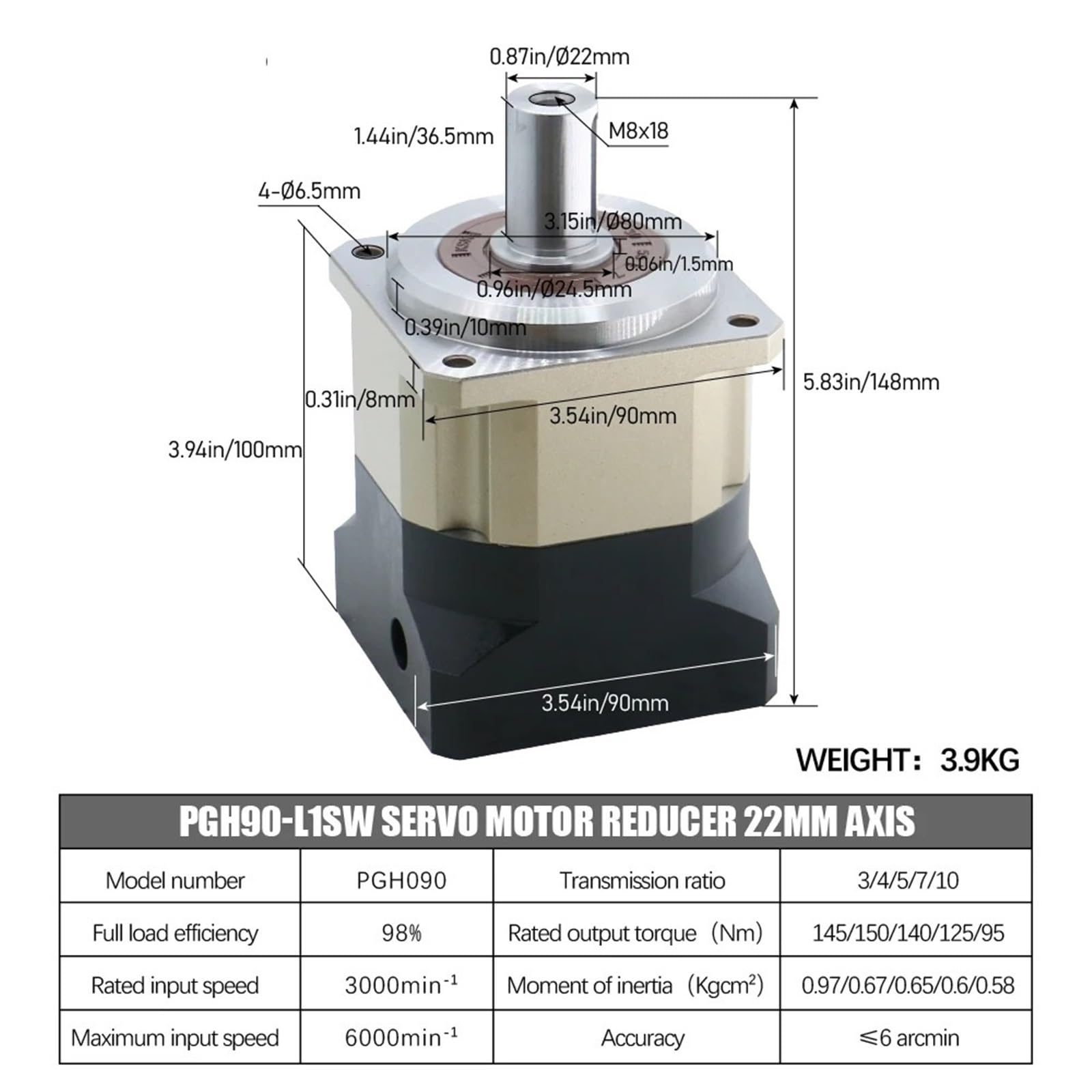 Stirnradgetriebe PGH90 Planetenreduzierer mit 14/19 mm Eingang for CNC-Graveur 90ST 750 W Servomotor 1 Stück(10 to 1,19mm for 90 Servo)
