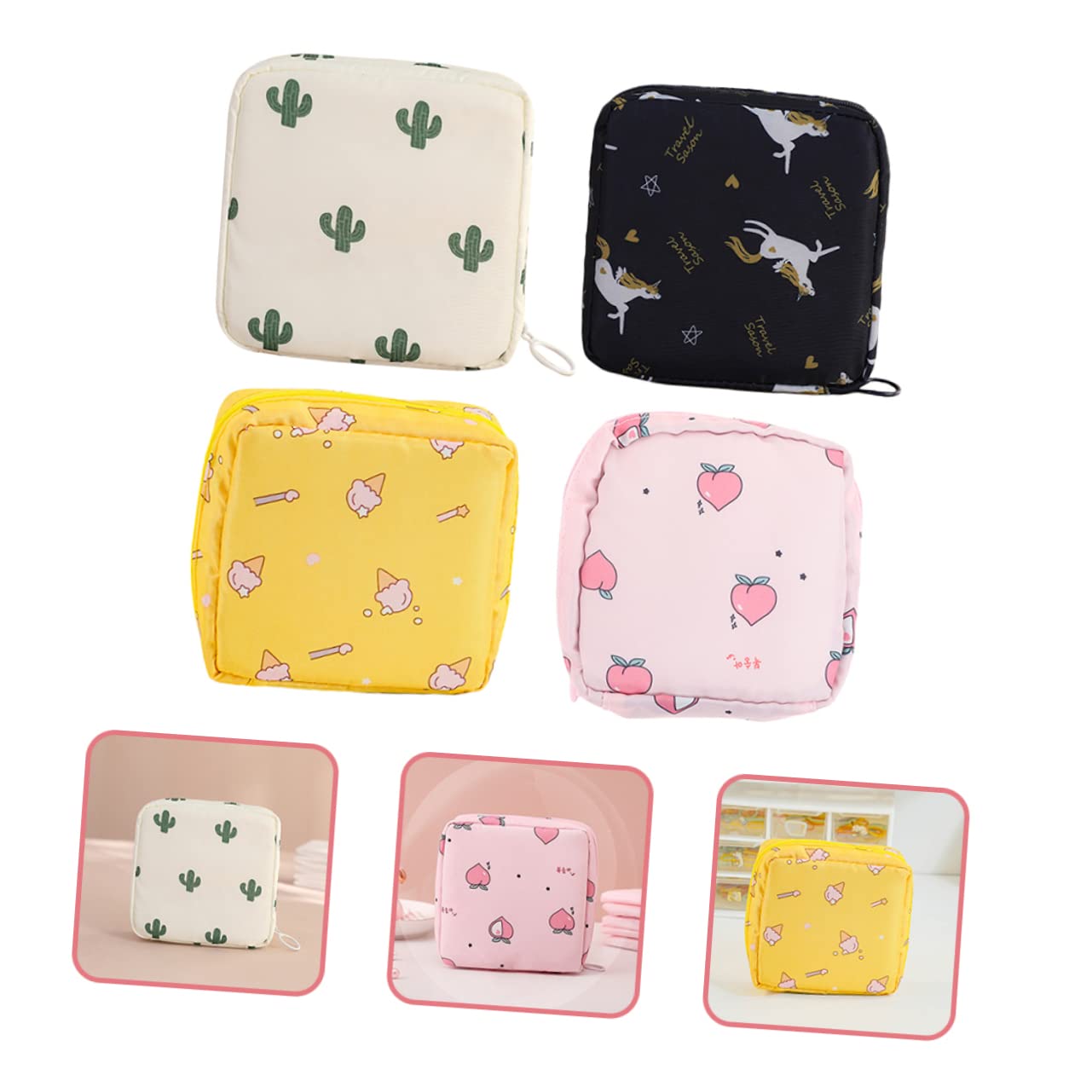 Didiseaon 16piezas Bolsa Portátil Para Menstruación Organizador De Compresas Sanitarias Para Chicas Adolescentes y Uso Diario Incluye Diseños De Cactus Corazones Helados