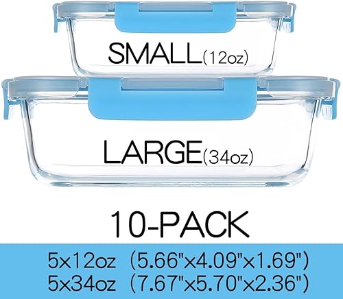 Miniatura 2 de C CREST Contenedores de vidrio para preparación de comidas, [10 unidades] Contenedores de vidrio para almacenamiento de alimentos con tapas, cajas