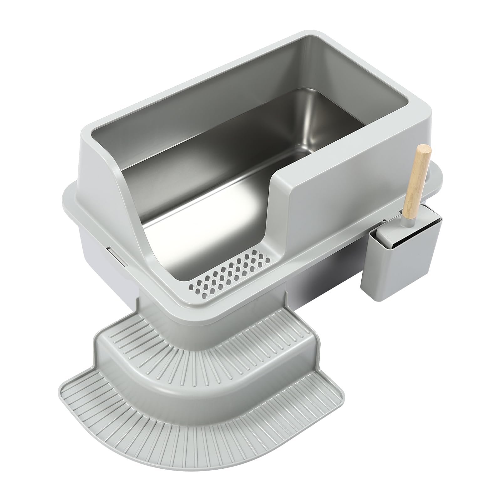 6 in-Height Cat Litter Box with High Sides, 18 Qt Capacity Large Litter Box for Big Cats, Enclosed Stainless Steel Kitty Litter Box with Lid, Scoop, Easy Cleaning, Non-Sticky