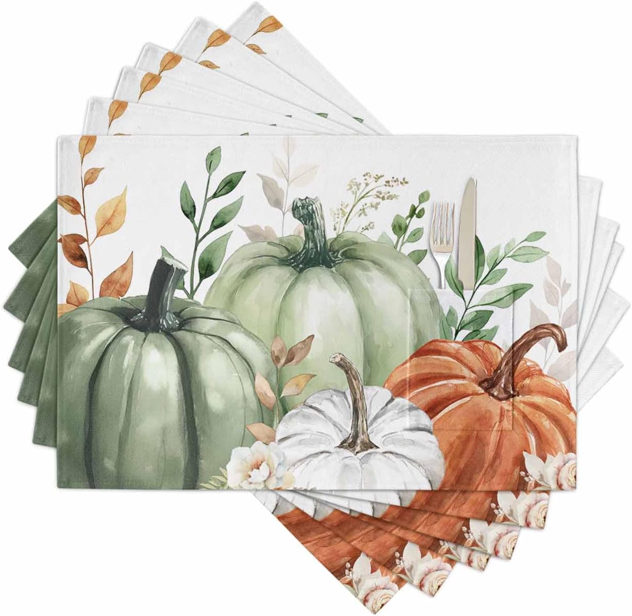 Huotupsine Fall Sage Green Pumpkins Placemats Set of 6 for