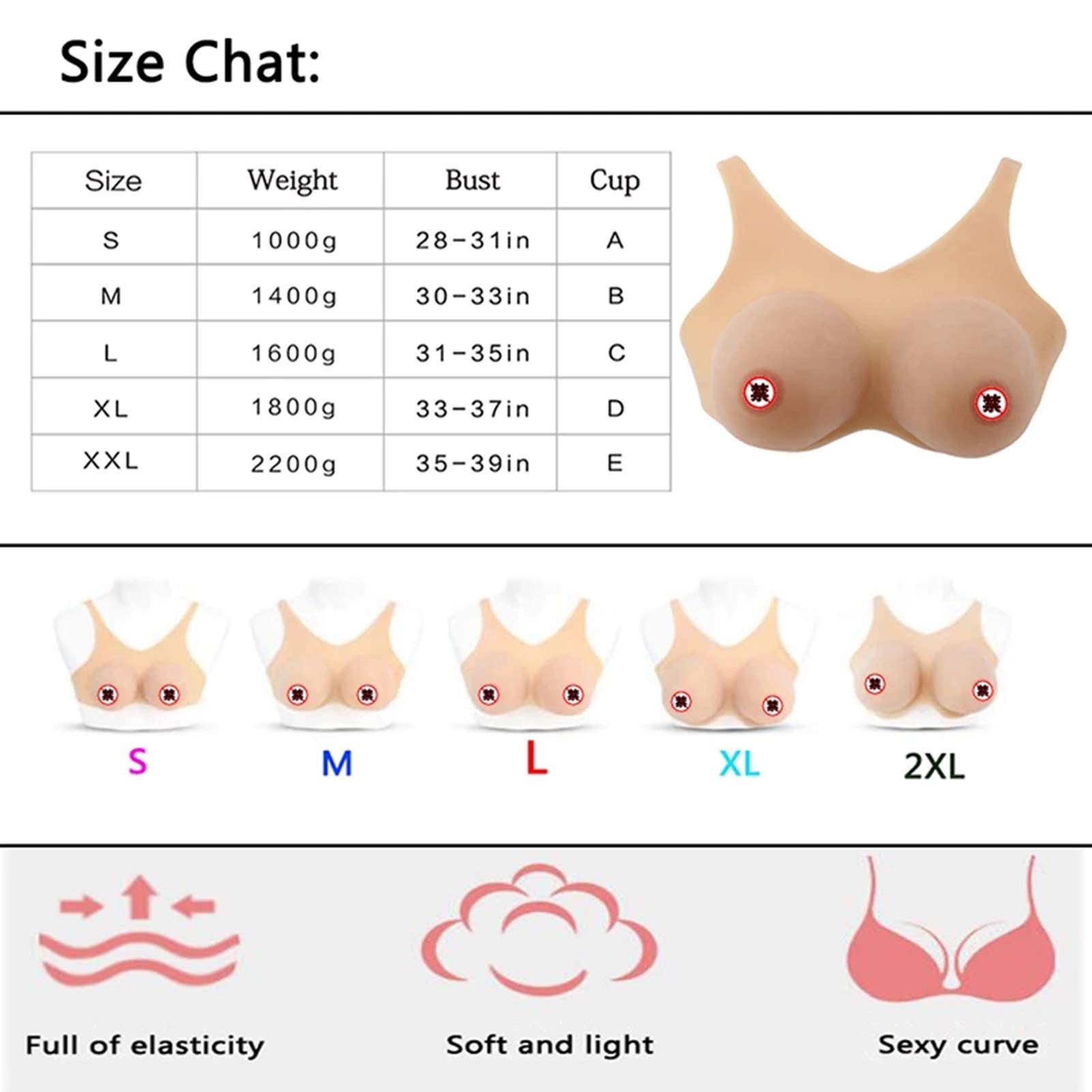 Faux seins remplis de gel de silicone, doux au toucher réaliste pour crossdresser et transgenre, design dos attaché