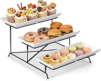 Vista 8 de Yedio Bandejas de servir de 3 niveles para fiesta, platos y bandejas de servir de porcelana, soporte de bandeja escalonada de 12 pulgadas, bandeja