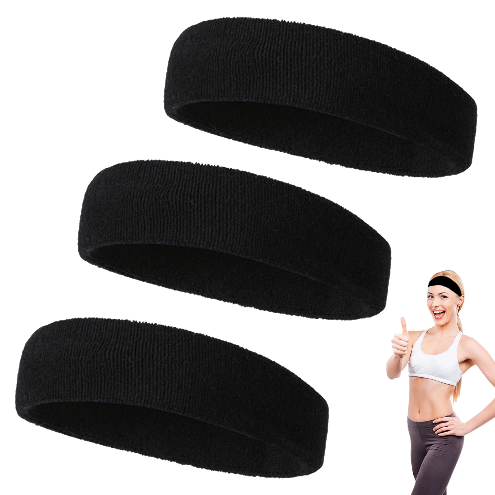 3PCS Men Women Sweat Bands Absorbent Sports Headband,Cotton Terry Sports Headbands Sweatband for Running,Cycling,Basketball,Yoga,Jogging, Tennis, Football