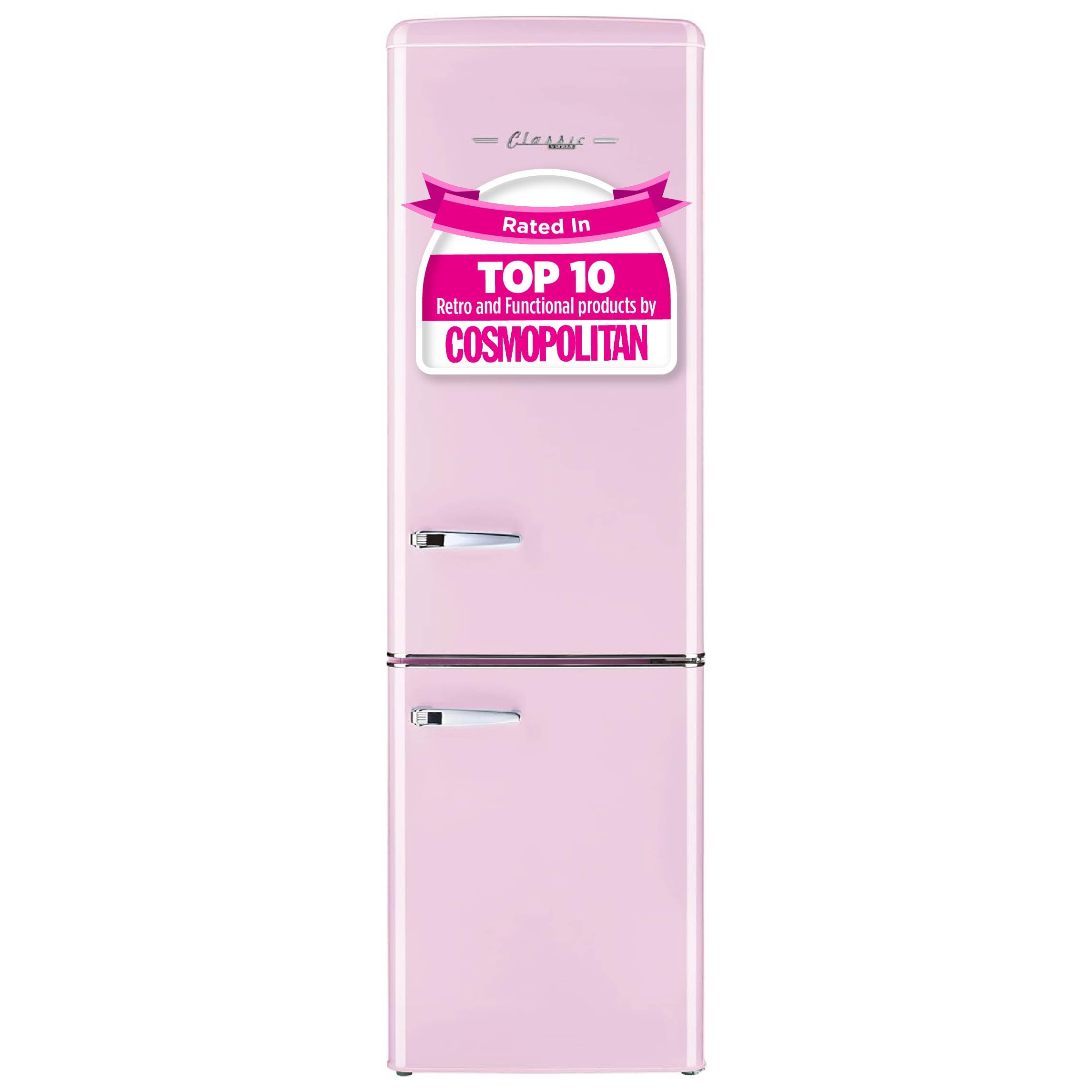 Unique Appliances Classic Retro Refrigerator, 9 cu./ft. Electric Bottom-Mount Fridge, Metal, Sliding Non-Reversible Doors, Ideal for Fresh and Frozen Foods, Bubblegum Pink | Fridge.com
